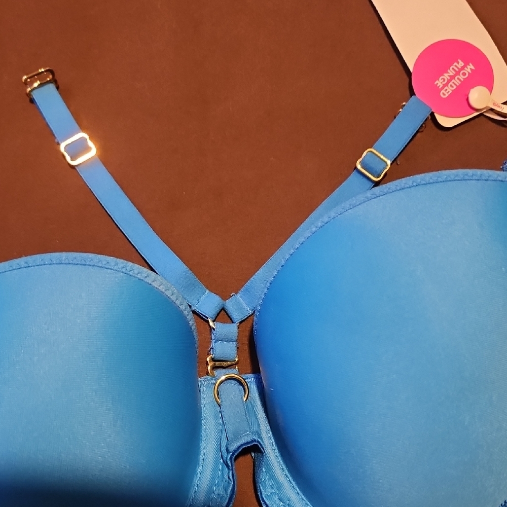 Freya Vibrant Blue Padded Bra Molded Plunge Nwt. 34DD. - Picture 2 of 8